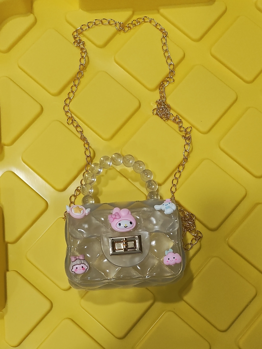 Source Unknown Clear Pink Mini Jelly Crossbody Bag with Gold Chain